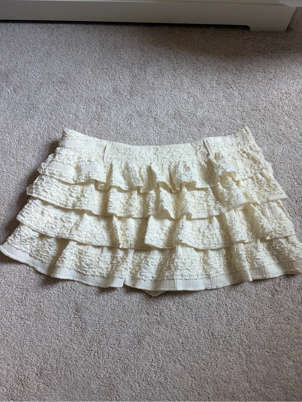 Tiered Ruffle Mini Skirt in Cream